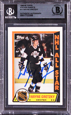 Kings Wayne Gretzky Signed 1988 Topps Sticker Inserts #11 Card BAS Slabbed