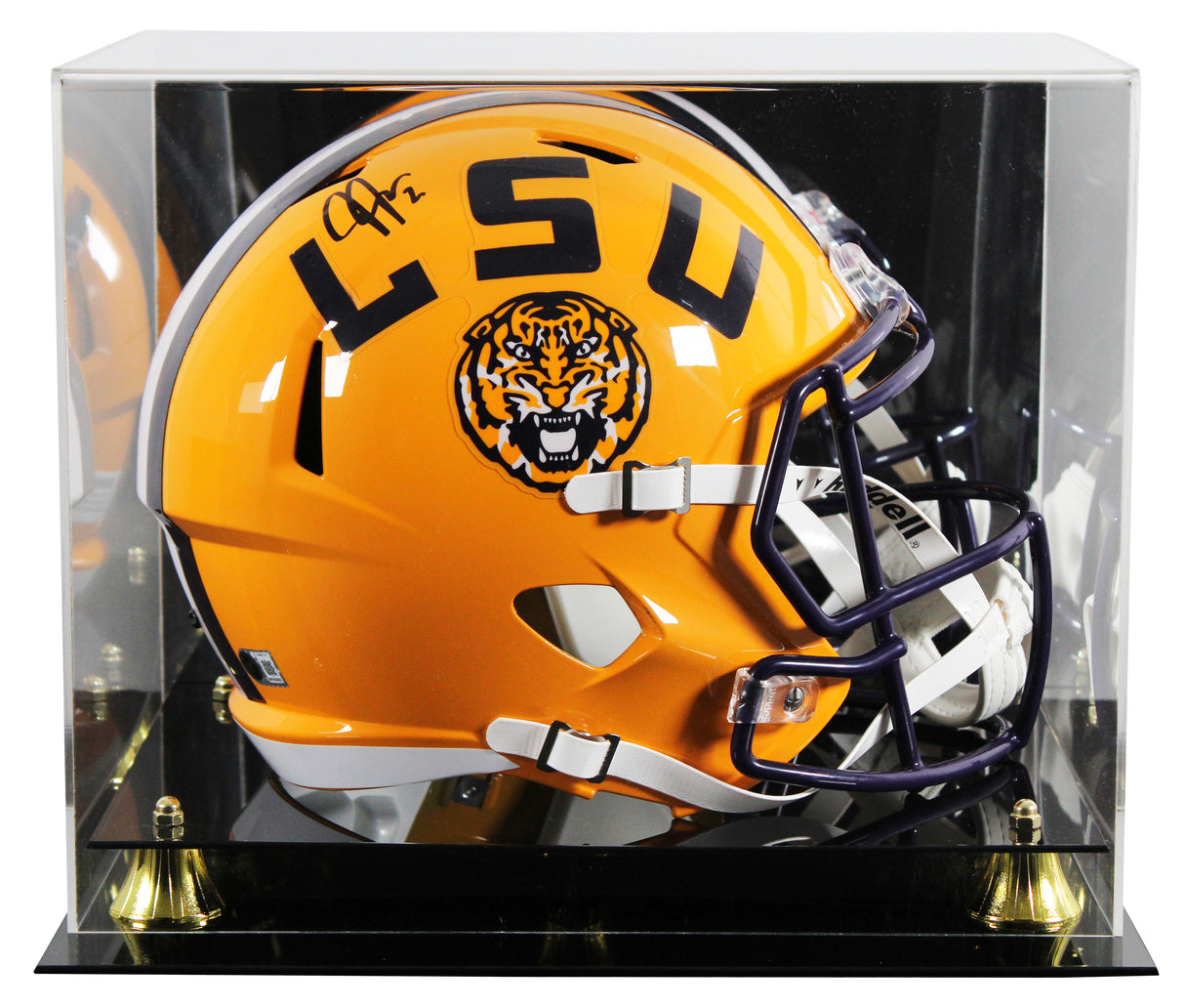 LSU Justin Jefferson Signed Yellow Full Size Speed Rep Helmet W/ Case BAS Wit