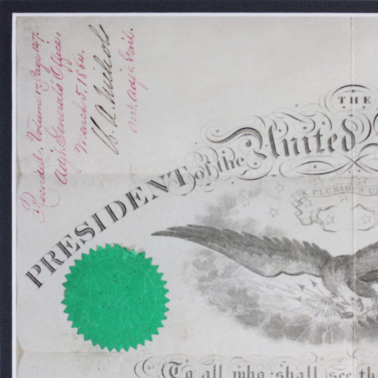 Abraham Lincoln Signed & Framed 15.75x19.75 1864 Military Appointment BAS LOA