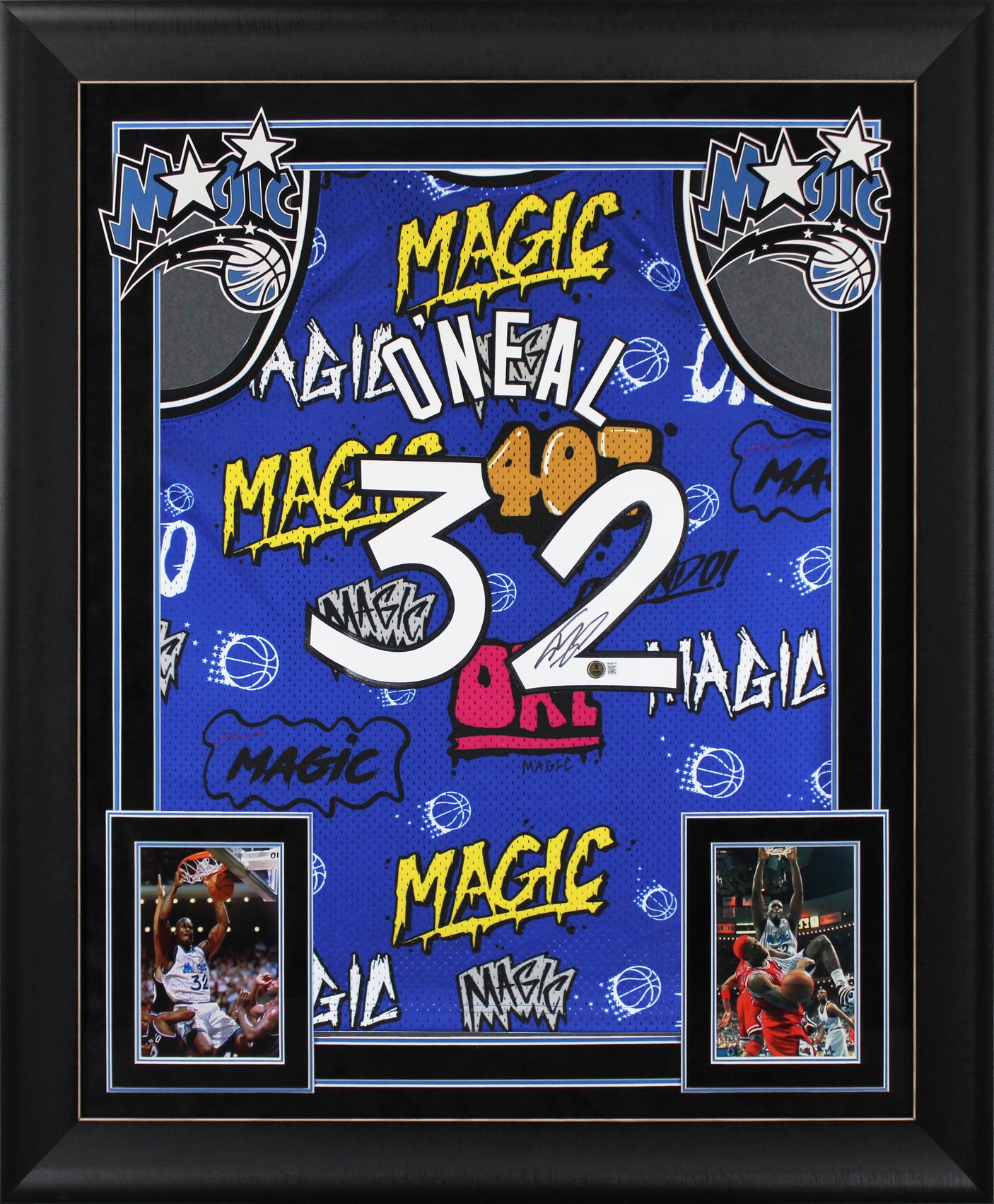 Magic Shaquille O'Neal Signed Alt Blue M&N 94-95 HWC Swingman Framed Jersey BAS