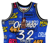 Magic Shaquille O'Neal Signed Alt Blue M&N 1994-95 HWC Swingman Jersey BAS Wit