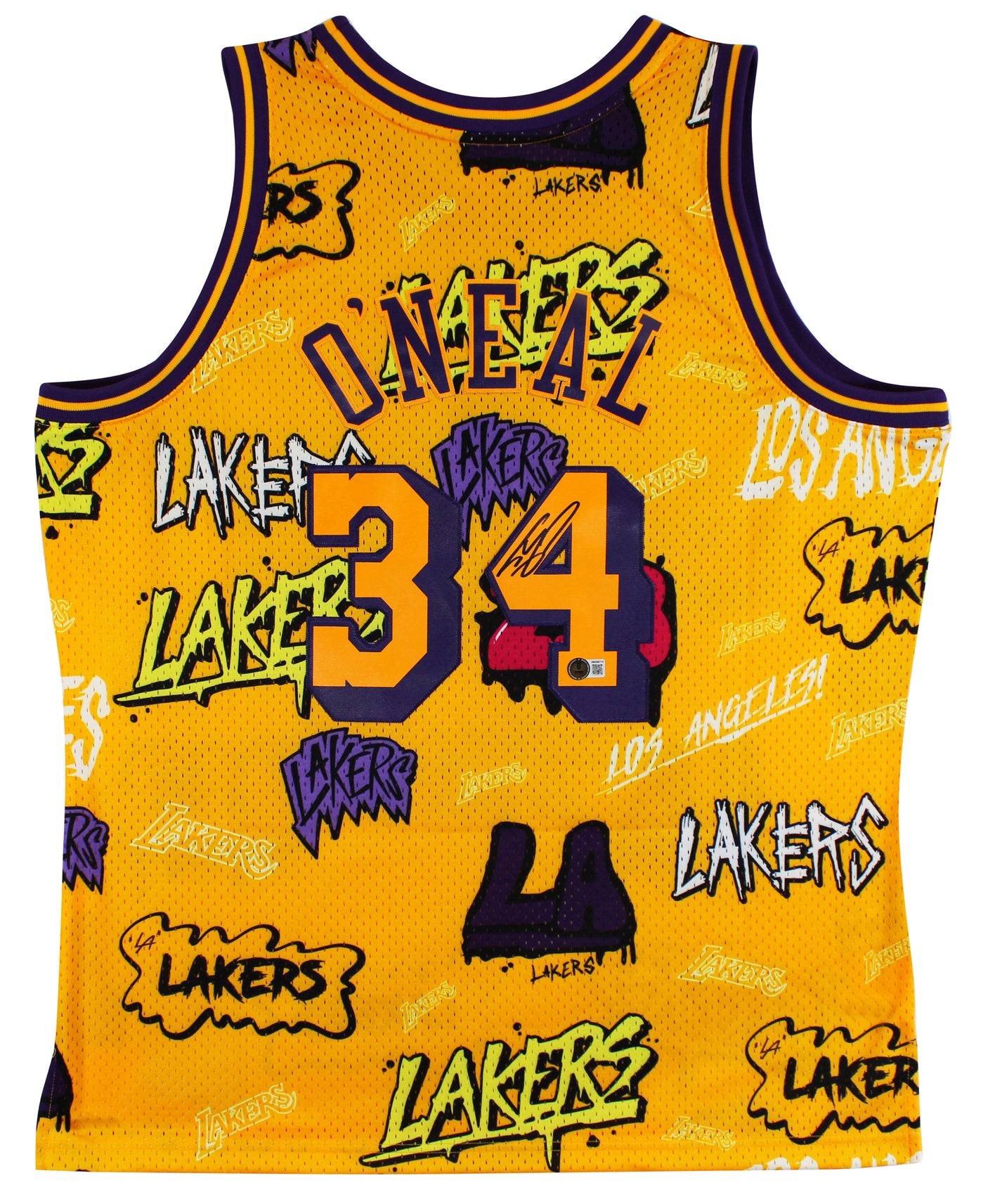 Lakers Shaquille O'Neal Signed Alt Yellow M&N 1996-97 HWC Swingman Jersey BAS W