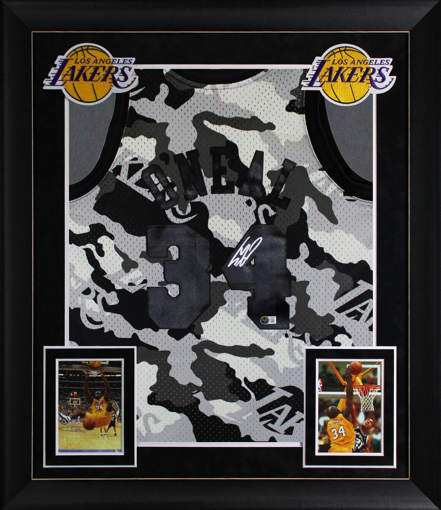 Lakers Shaquille O'Neal Signed Alt Camo M&N 96-97 HWC Swingman Framed Jersey BAS