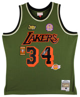 Lakers Shaquille O'Neal Signed Green M&N 1996-97 HWC Swingman Jersey BAS Witness