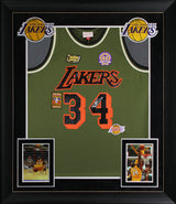 Lakers Shaquille O'Neal Signed Green M&N 96-97 HWC Swingman Framed Jersey BAS W