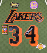 Lakers Shaquille O'Neal Signed Green M&N 1996-97 HWC Swingman Jersey BAS Witness