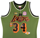 Lakers Shaquille O'Neal Signed Green M&N 1996-97 HWC Swingman Jersey BAS Witness