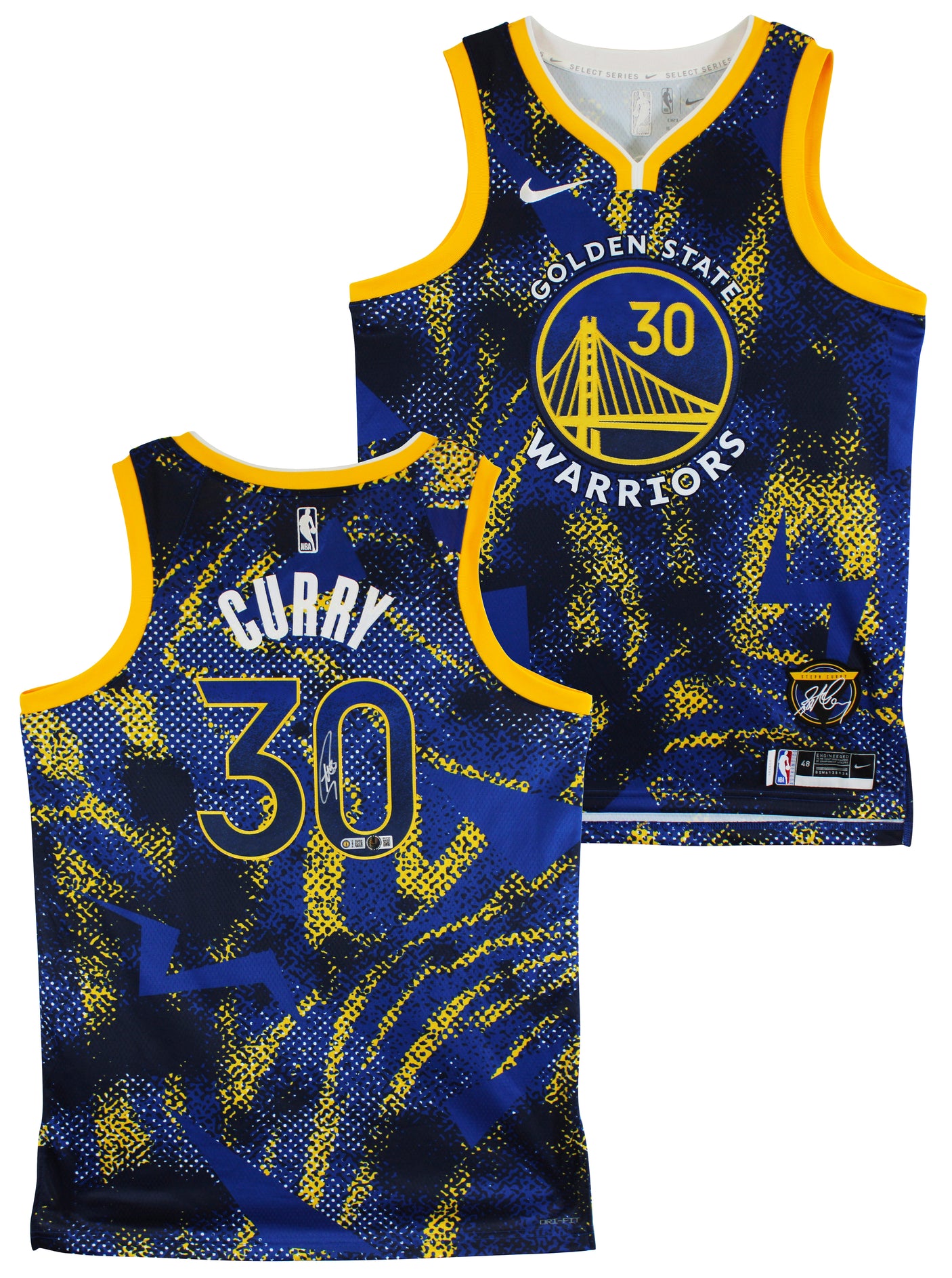 Warriors Stephen Curry Authentic Signed Blue Nike Select Jersey BAS Witnessed