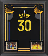 Warriors Stephen Curry Signed Black Jordan Brand Swingman Framed Jersey BAS Wit