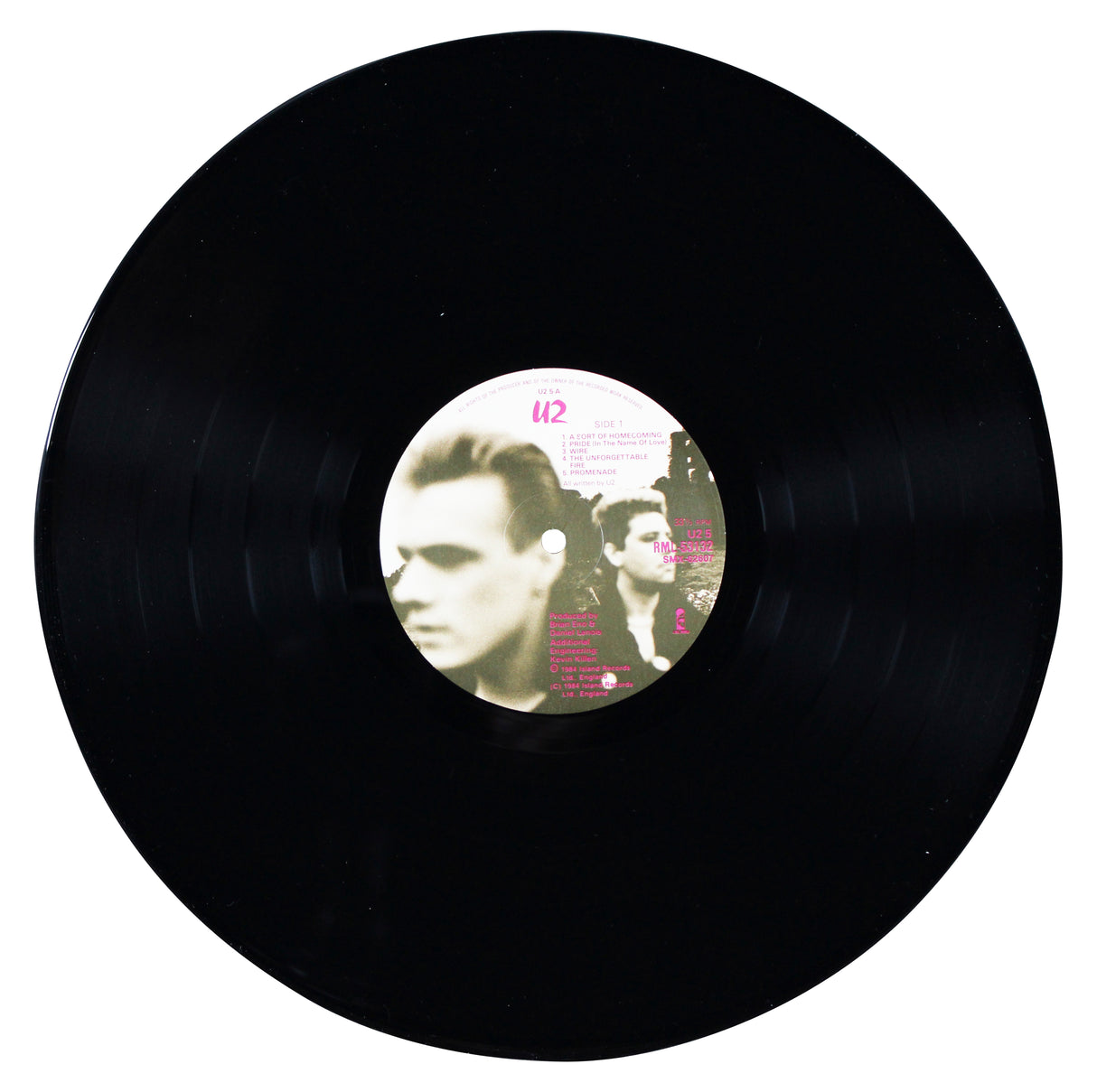 U2 (5) Bono, Edge, Mullen, Clayton & Eno Signed Album Cover w Vinyl BAS #AE11944