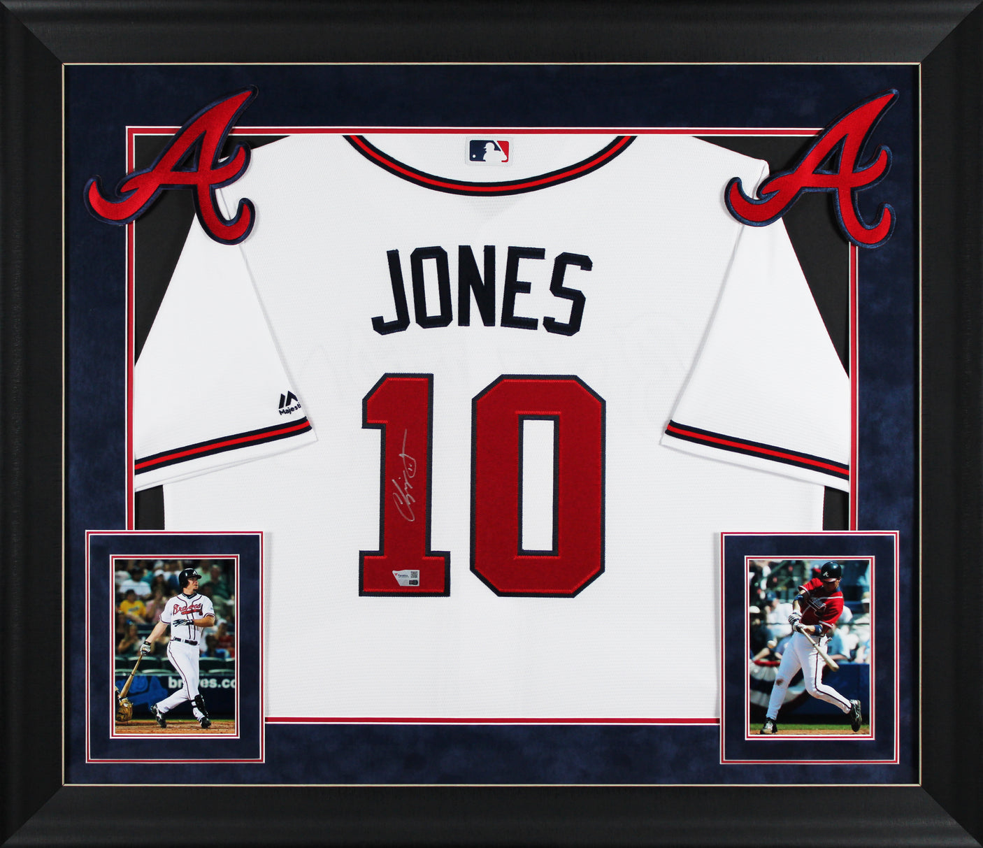 Braves Chipper Jones Signed White Majestic Cool Base Framed Jersey Fanatics