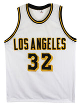 Magic Johnson Signed White Pro Style Jersey w/ Black Numbers BAS Witnessed 2