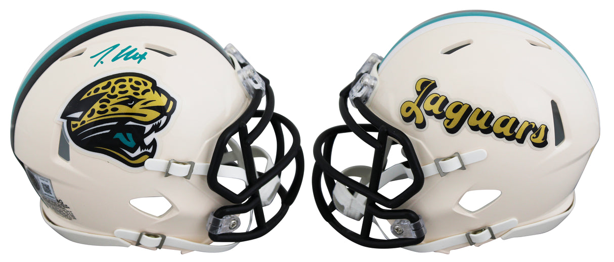 Jaguars Travis Hunter Authentic Signed Retro Speed Mini Helmet BAS Witnessed