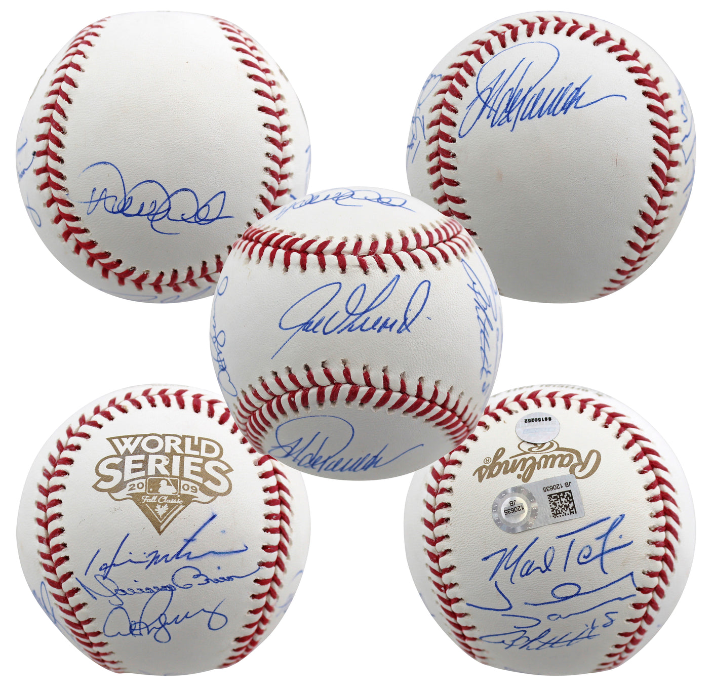 2009 Yankees (9) Jeter Rivera Posada Signed 2009 WS Logo Oml Baseball Steiner 2