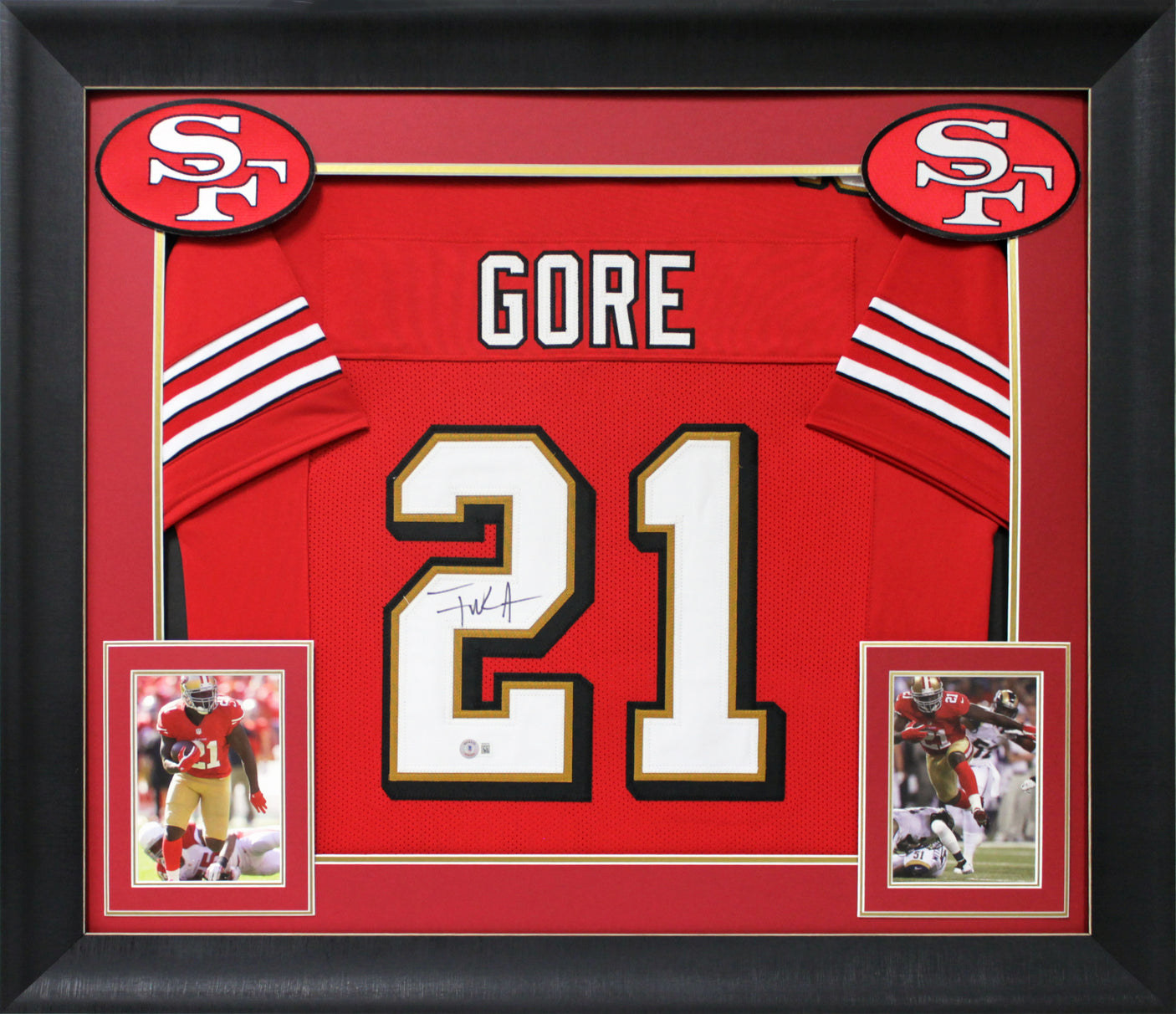 Frank Gore Authentic Signed Red Pro Style Framed Jersey w/ Dropshadow BAS Wit