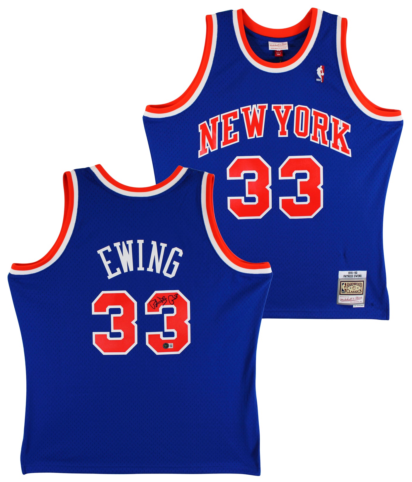 Knicks Patrick Ewing Authentic Signed Blue 1991-92 M&N Jersey BAS Witnessed