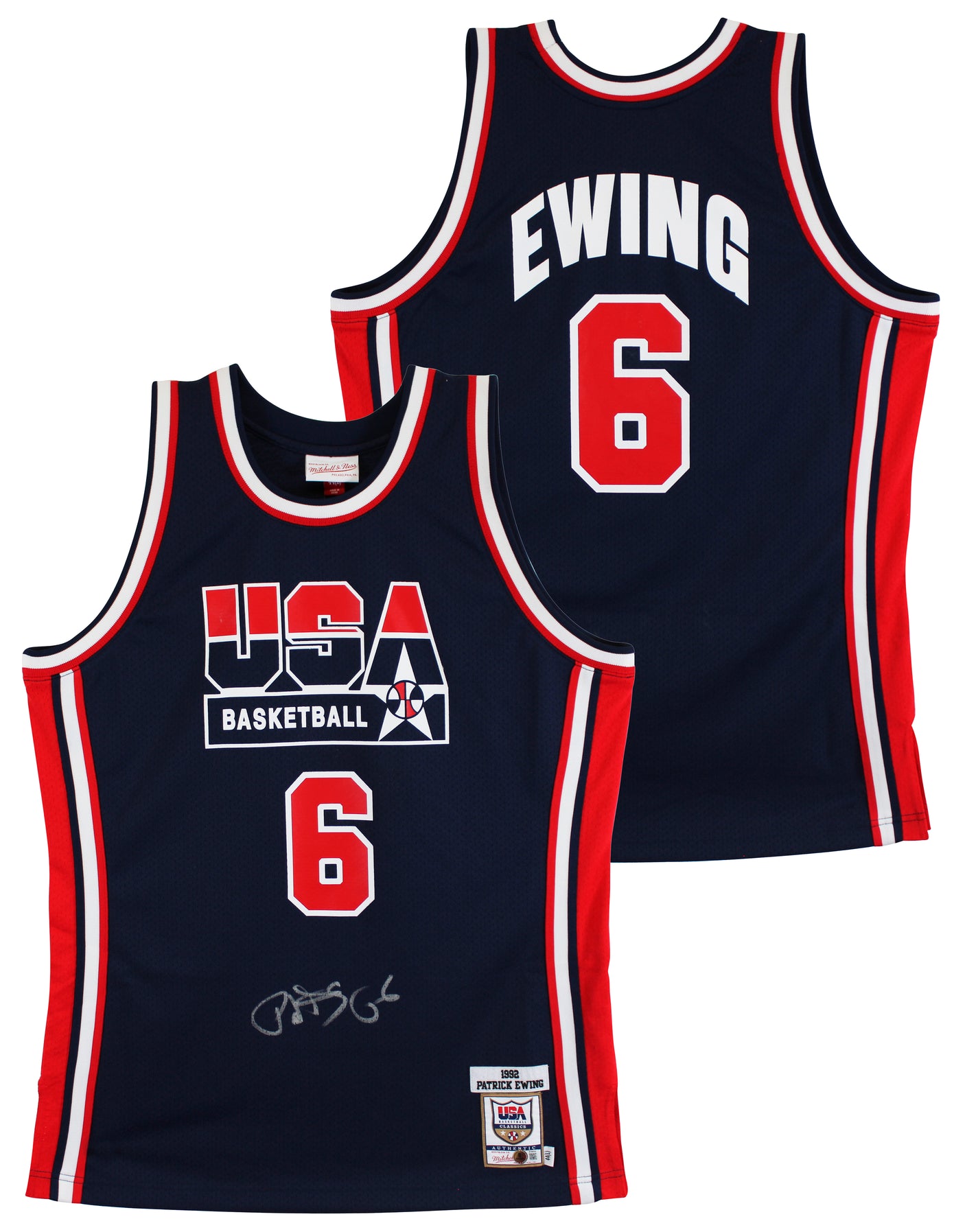 Knicks Patrick Ewing Signed Navy Blue 1992 Team USA M&N Authentic Jersey BAS Wit