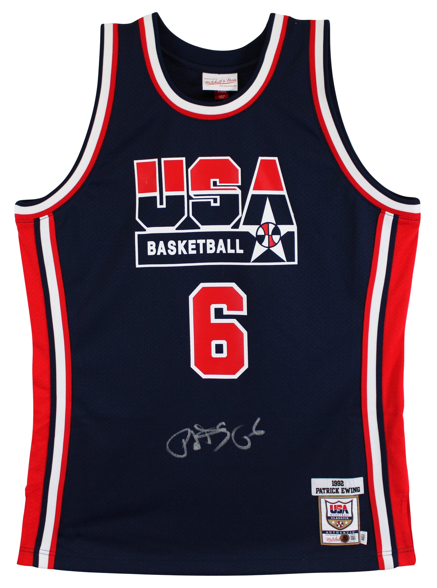 Knicks Patrick Ewing Signed Navy Blue 1992 Team USA M&N Authentic Jersey BAS