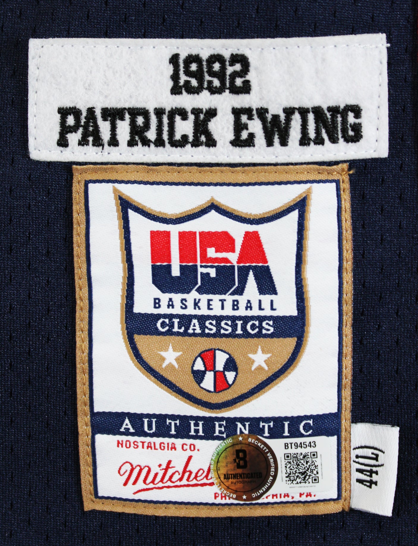 Knicks Patrick Ewing Signed Navy Blue 1992 Team USA M&N Authentic Jersey BAS Wit