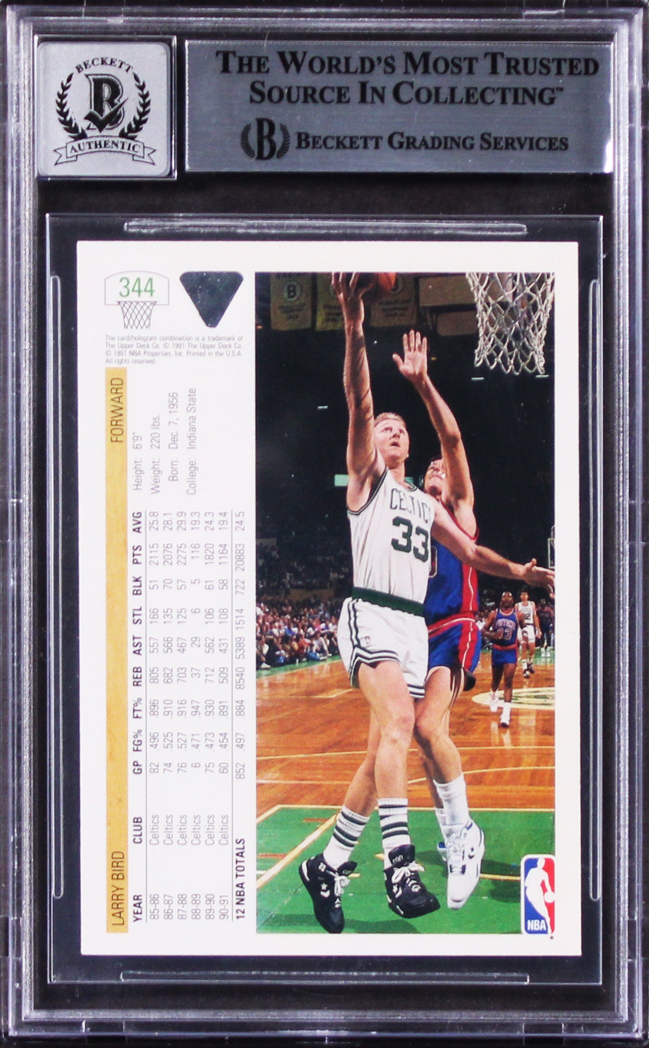 Celtics Larry Bird Signed 1991 Upper Deck #344 Card Auto Graded 10! BAS Slab