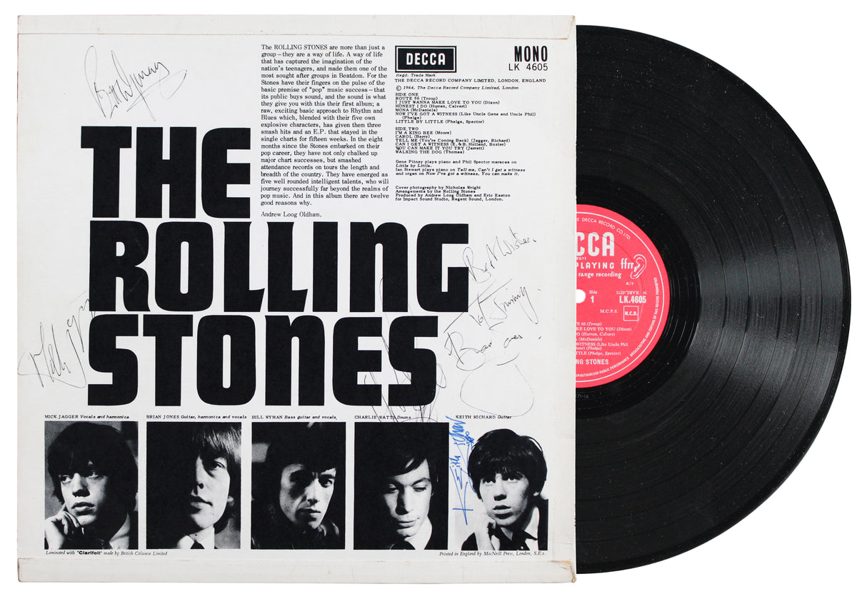 Rolling Stones (5) Jagger, Richards, Jones, Watts & Wyman Signed Album Cover BAS