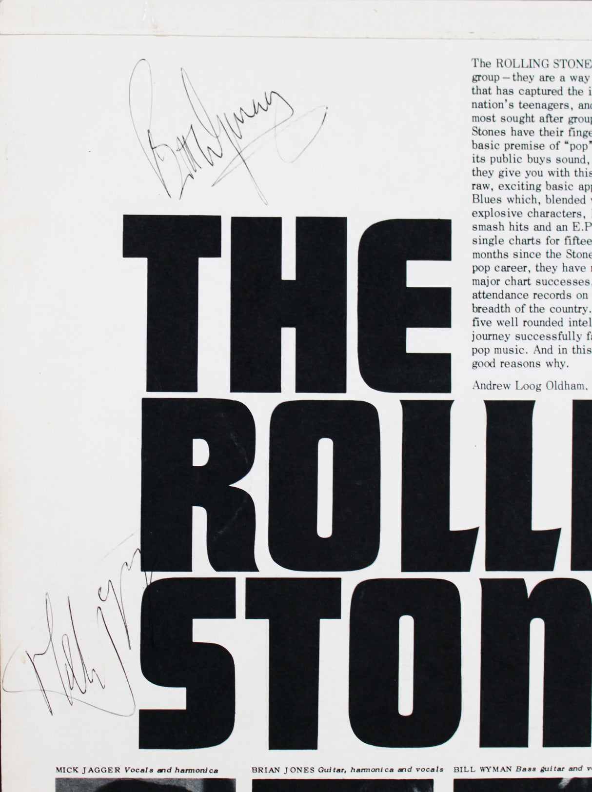 Rolling Stones (5) Jagger, Richards, Jones, Watts & Wyman Signed Album Cover BAS