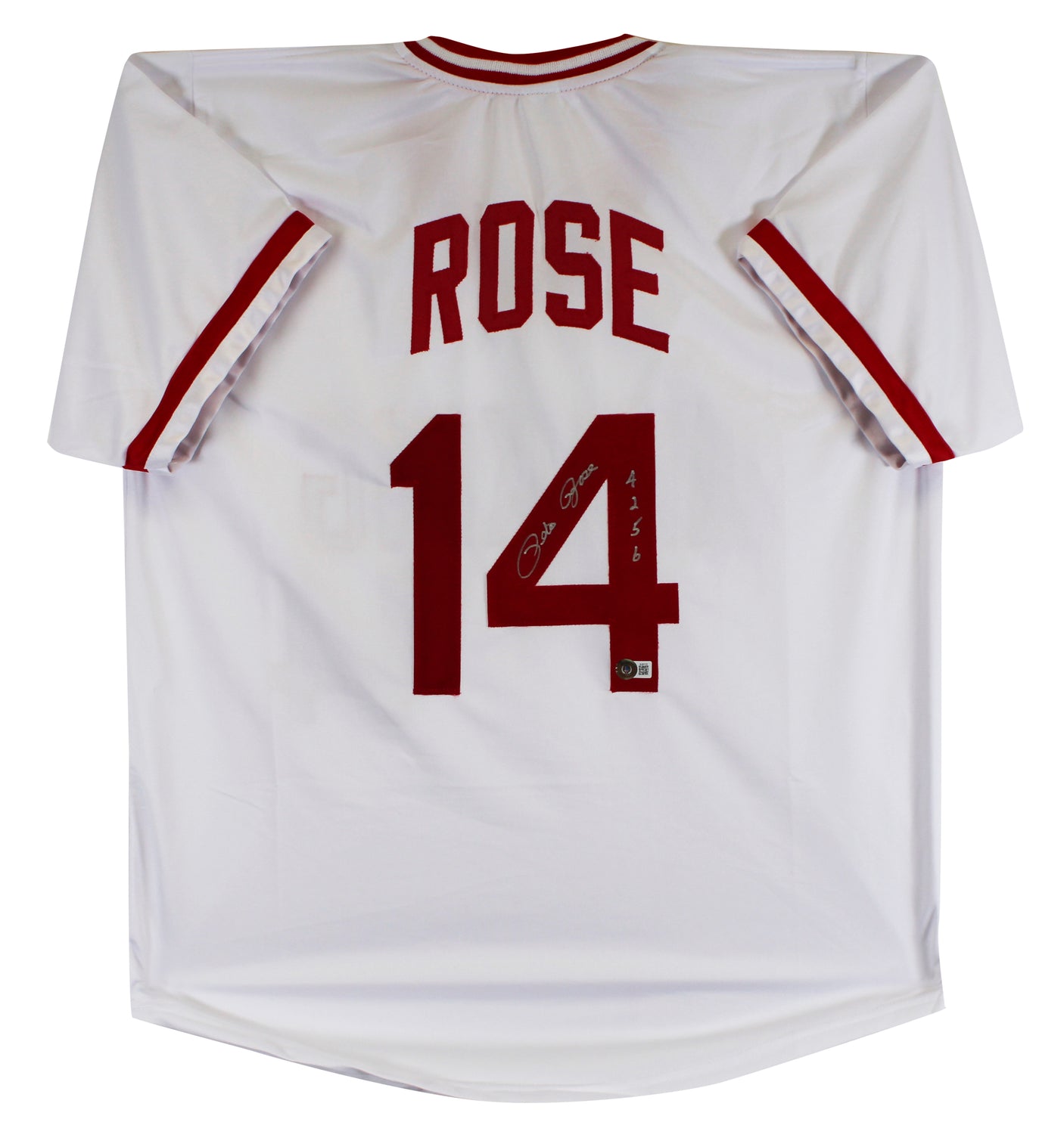 Pete Rose "4256" Authentic Signed White Pro Style Jersey Autographed BAS 4
