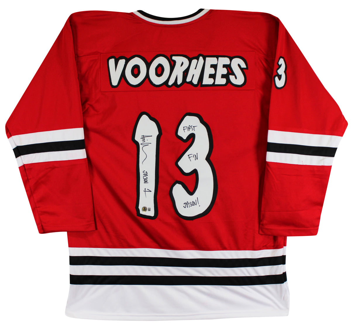 Ari Lehman "First F'N Jason" Authentic Signed Red Hockey Jersey BAS Witnessed