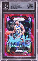 Lakers Magic Johnson Signed 2023 Panini Prizm Red Ice #185 Card BAS Slabbed