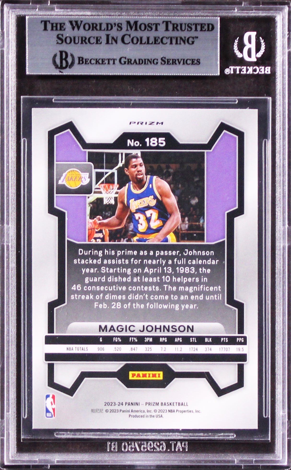 Lakers Magic Johnson Signed 2023 Panini Prizm Red Ice #185 Card BAS Slabbed