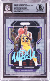 Magic Johnson Signed 2021 Panini Prizm Premium Factory Set #248 Card BAS Slabbed