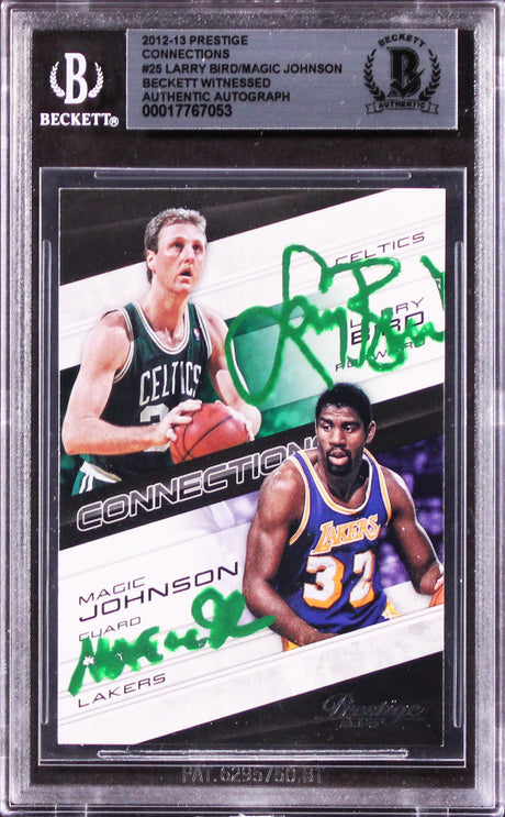 Larry Bird & Magic Johnson Signed 2012 Prestige Connections #25 Card BAS Slabbed