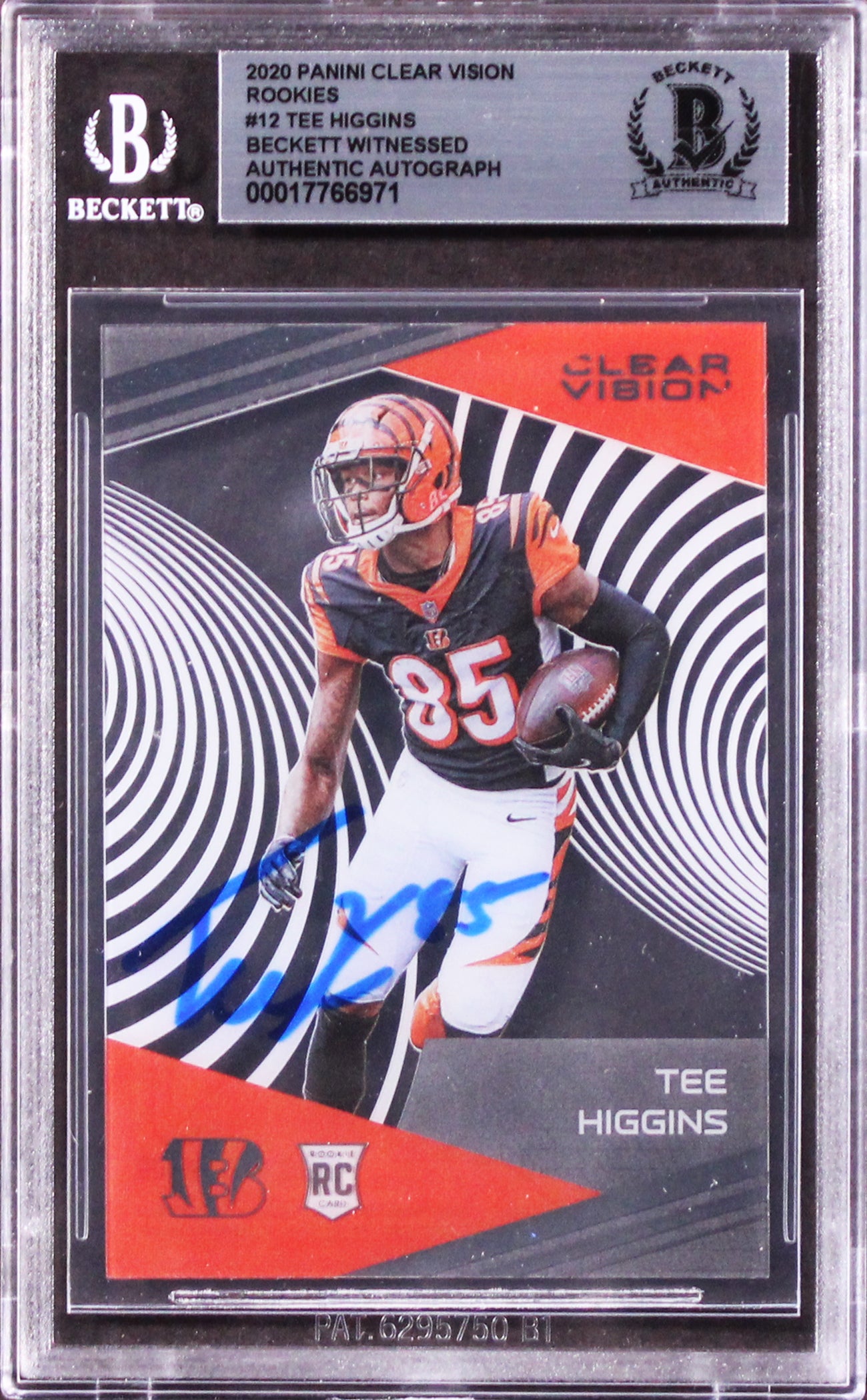 Bengals Tee Higgins Signed 2020 Panini Clear Vison Rookies #12 Card BAS Slabbed