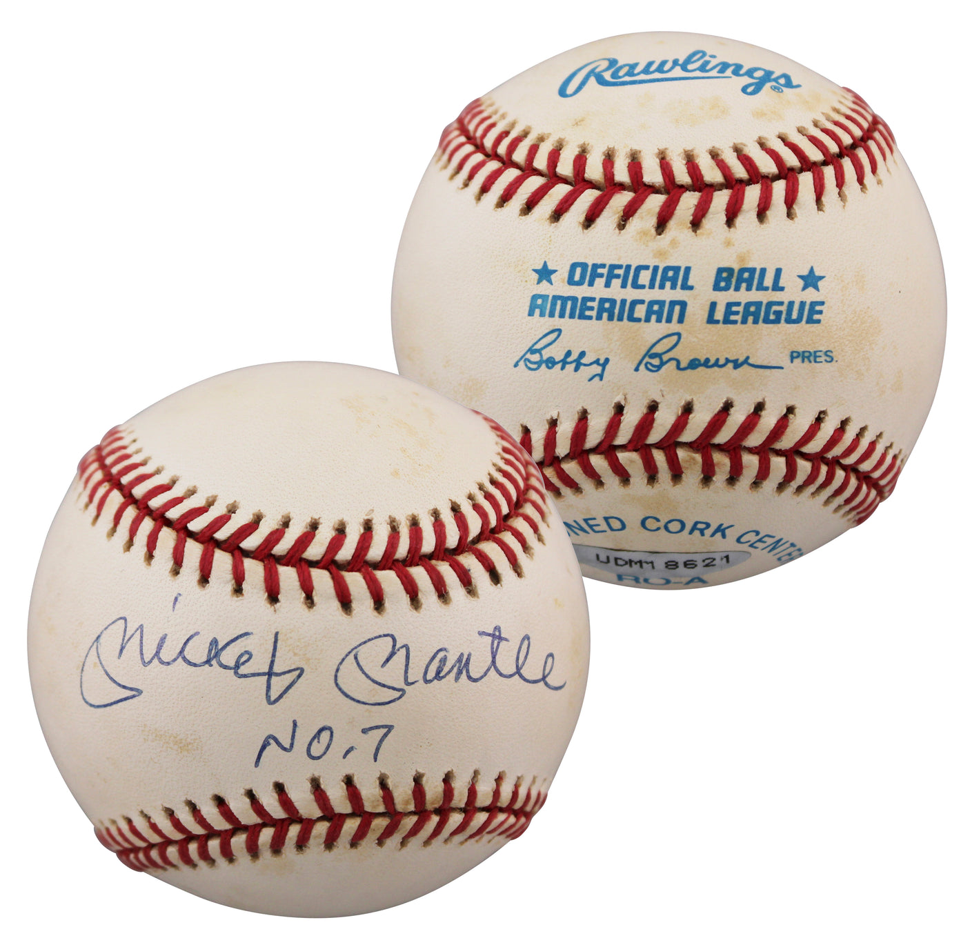 Yankees Mickey Mantle "No. 7" Authentic Signed OAL Baseball UDA #UDM18621