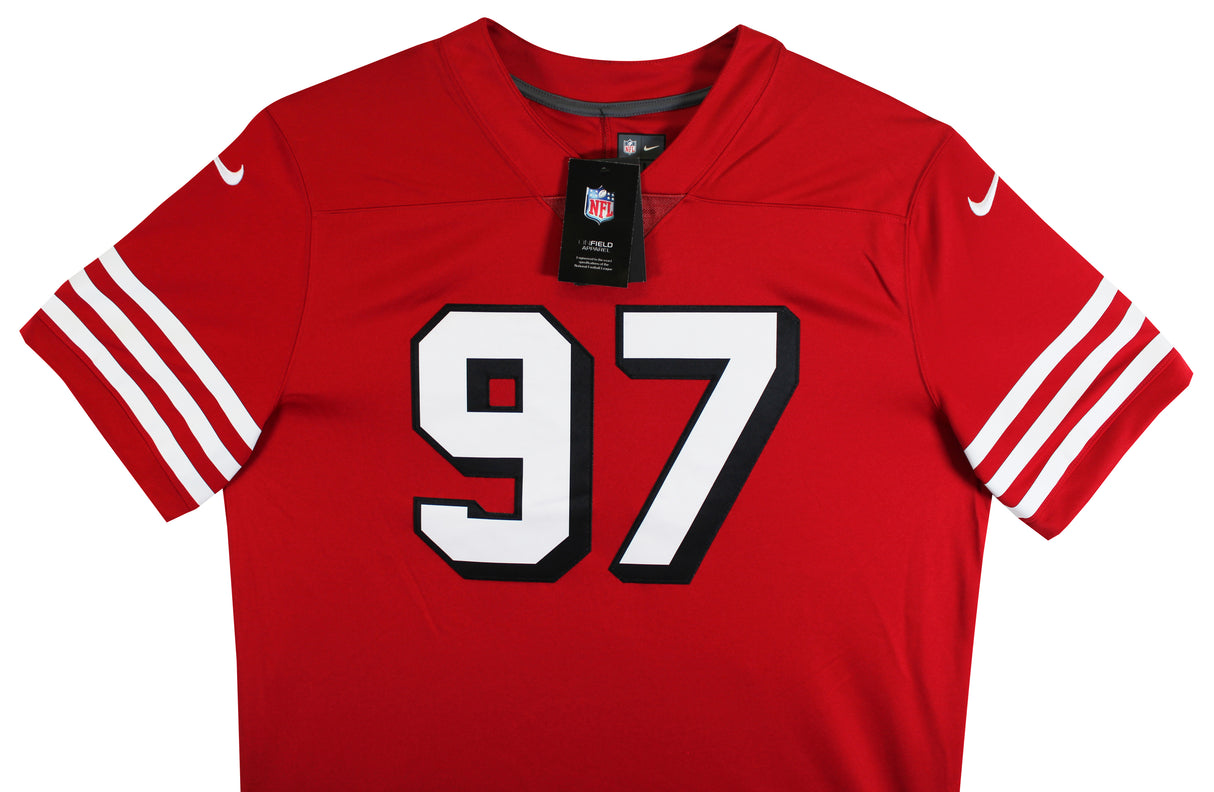 49ers Nick Bosa Signed Red Nike Elite Jersey w/ Dropshadow BAS Witnessed