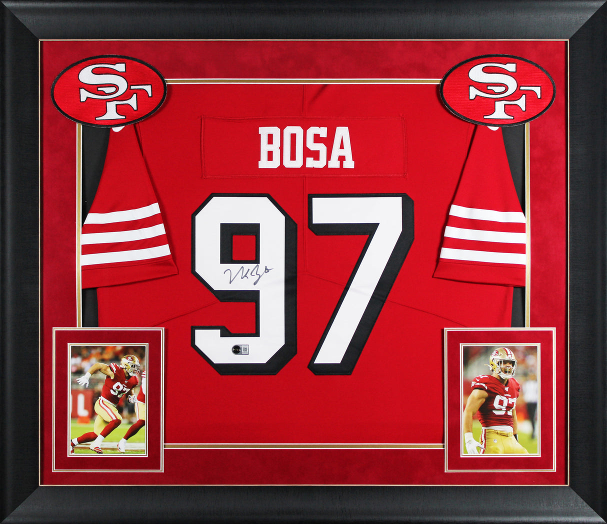 49ers Nick Bosa Signed Red Nike Elite Framed Jersey w/ Dropshadow BAS Witnessed