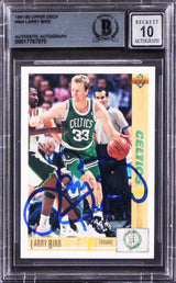 Celtics Larry Bird Signed 1991 Upper Deck #344 Card Auto Graded 10! BAS Slabbed