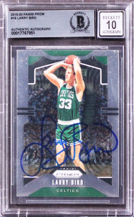 Celtics Larry Bird Signed 2019 Panini Prizm #16 Card Auto 10! BAS Slabbed