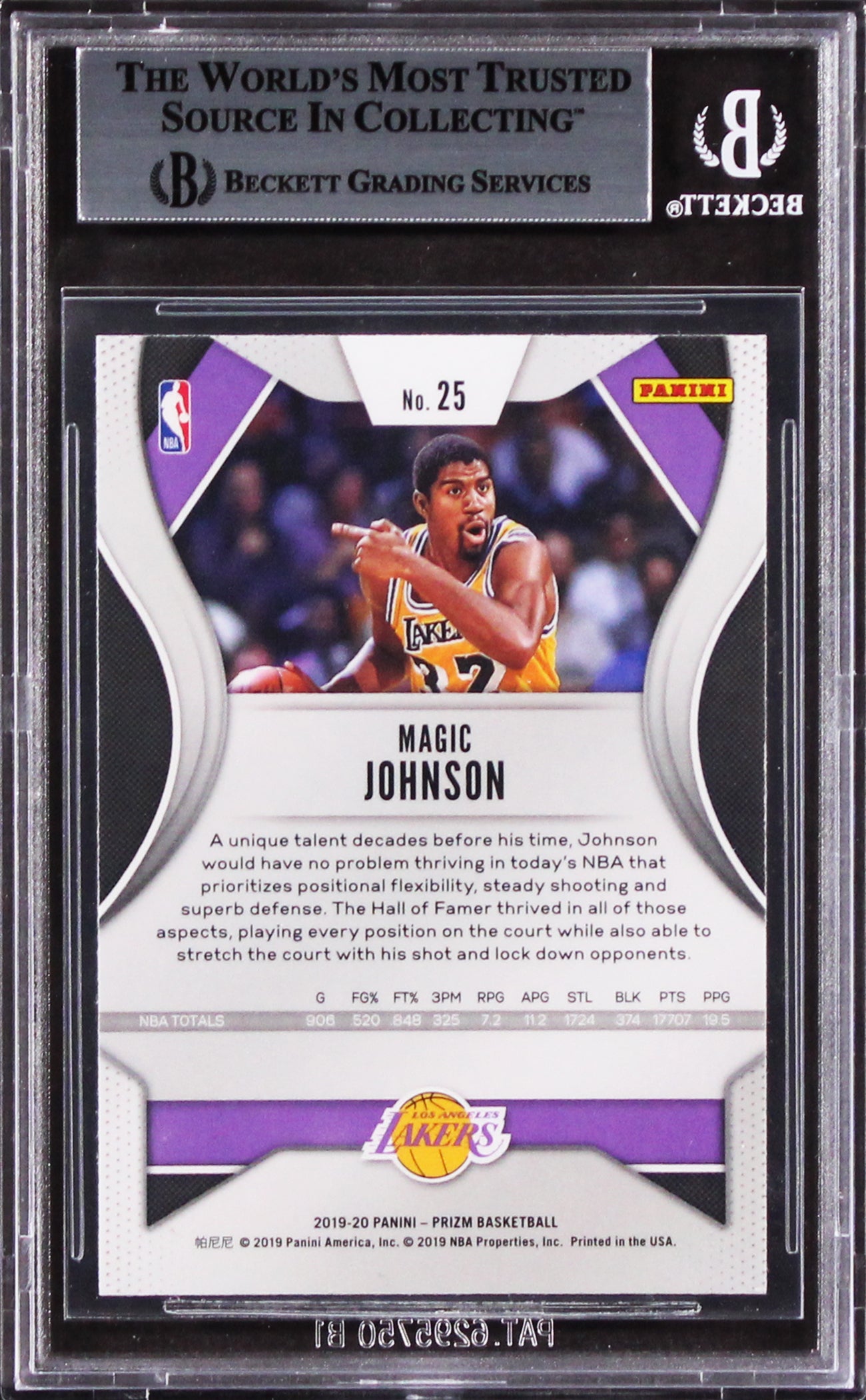 Lakers Magic Johnson Authentic Signed 2019 Panini Prizm #25 Card BAS Slabbed