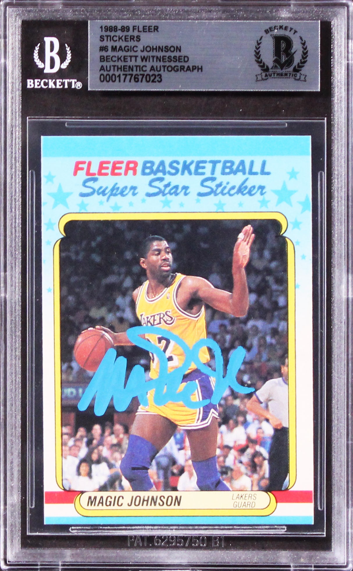 Lakers Magic Johnson Authentic Signed 1988 Fleer Stickers #6 Card BAS Slabbed