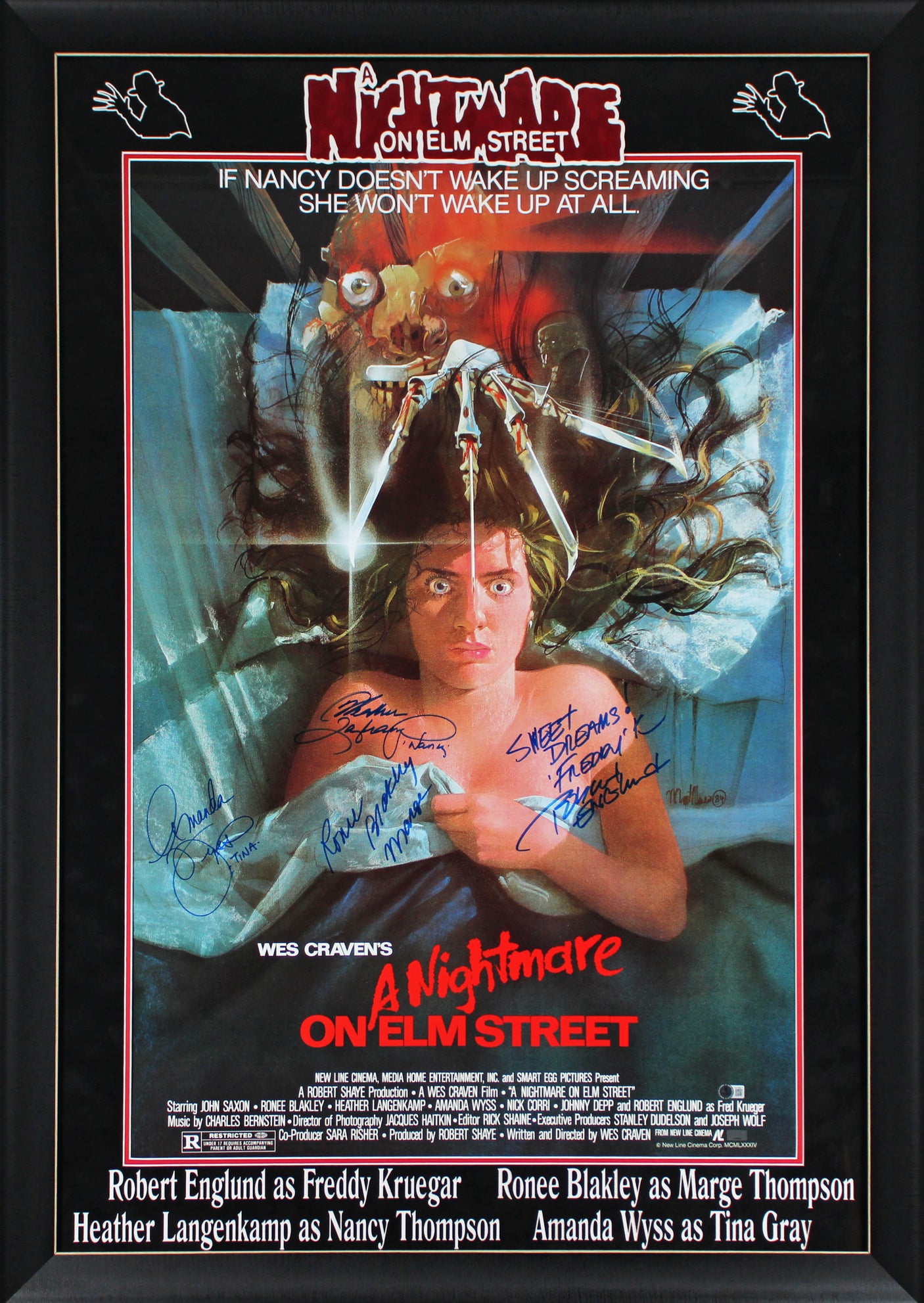 Nightmare on Elm Street (4) Englund, Langenkamp, +2 Signed Framed Poster BAS LOA