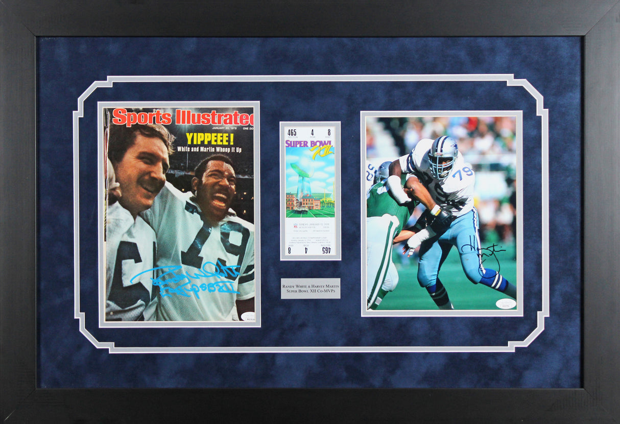 Cowboys Randy White & Harvey Martin Authentic Signed Framed Display JSA 2