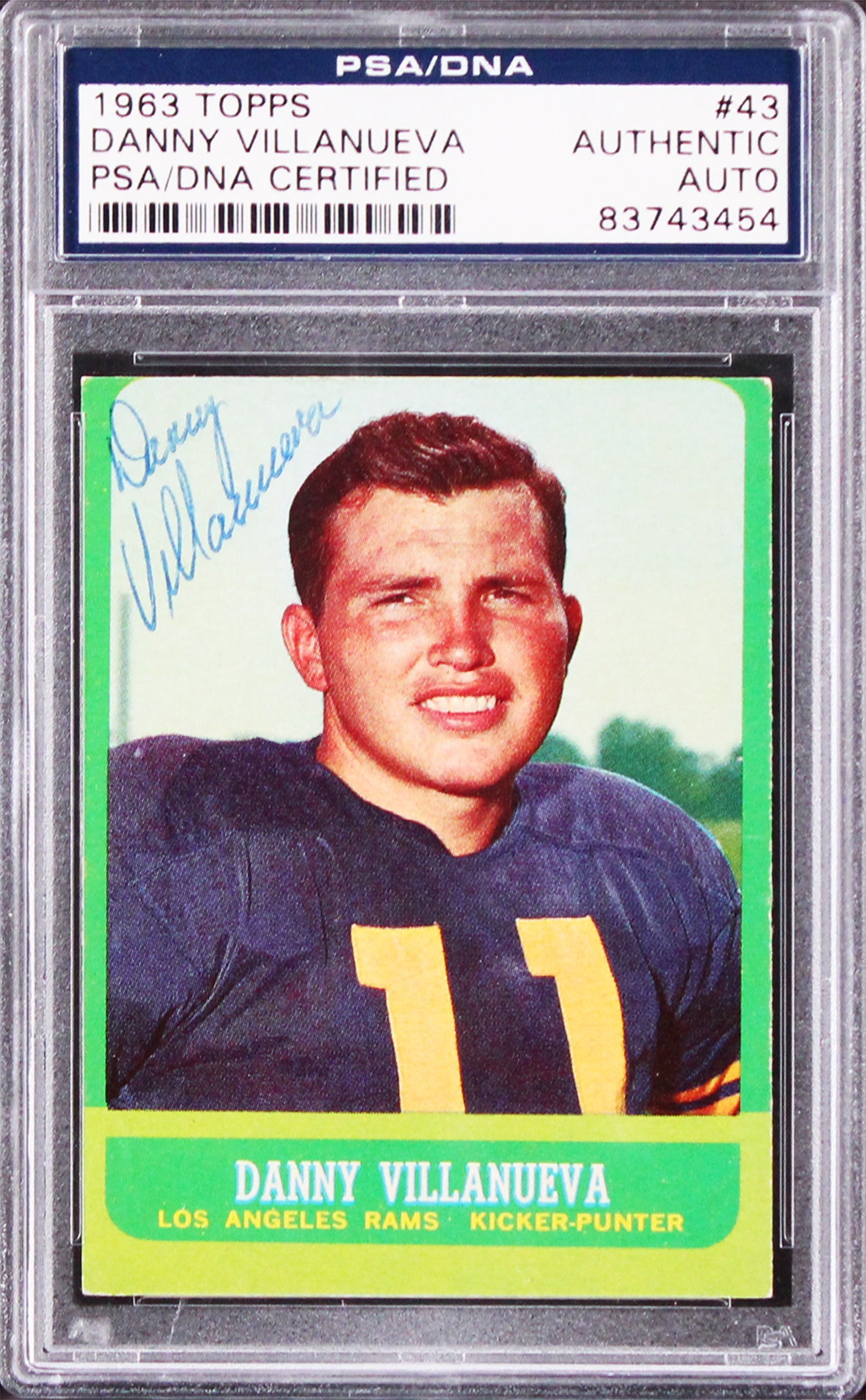 Rams Danny Villanueva Authentic Signed 1963 Topps #43 Card PSA/DNA Slabbed