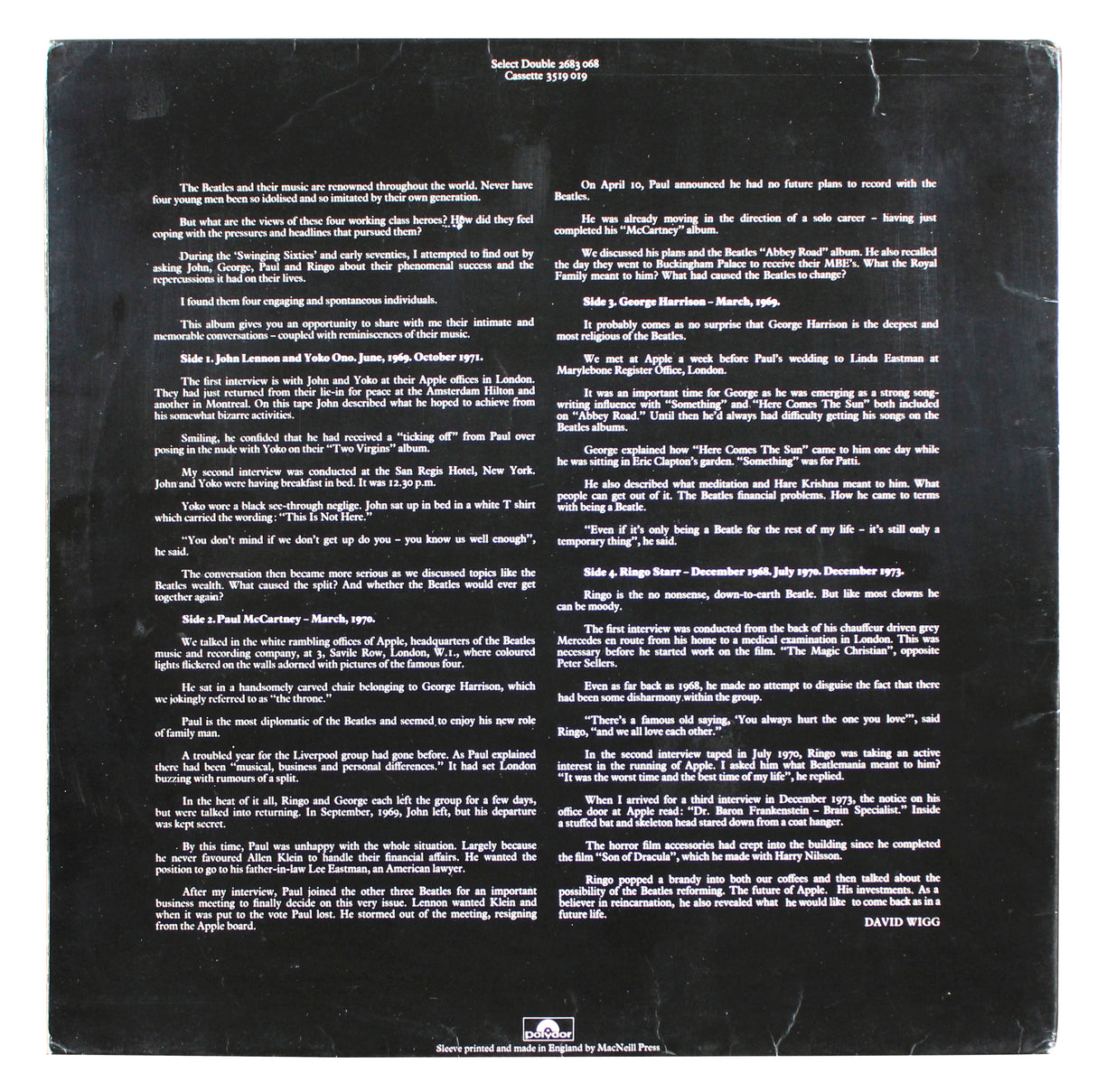 Paul McCartney Signed The Beatles David Wigg Interviews Album Flat BAS #AE65104