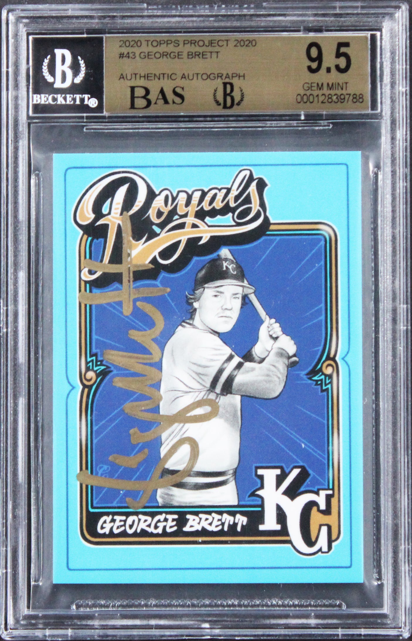 Royals George Brett Signed Topps Project 2020 #43 Card 9.5, Auto 8! BAS Slabbed