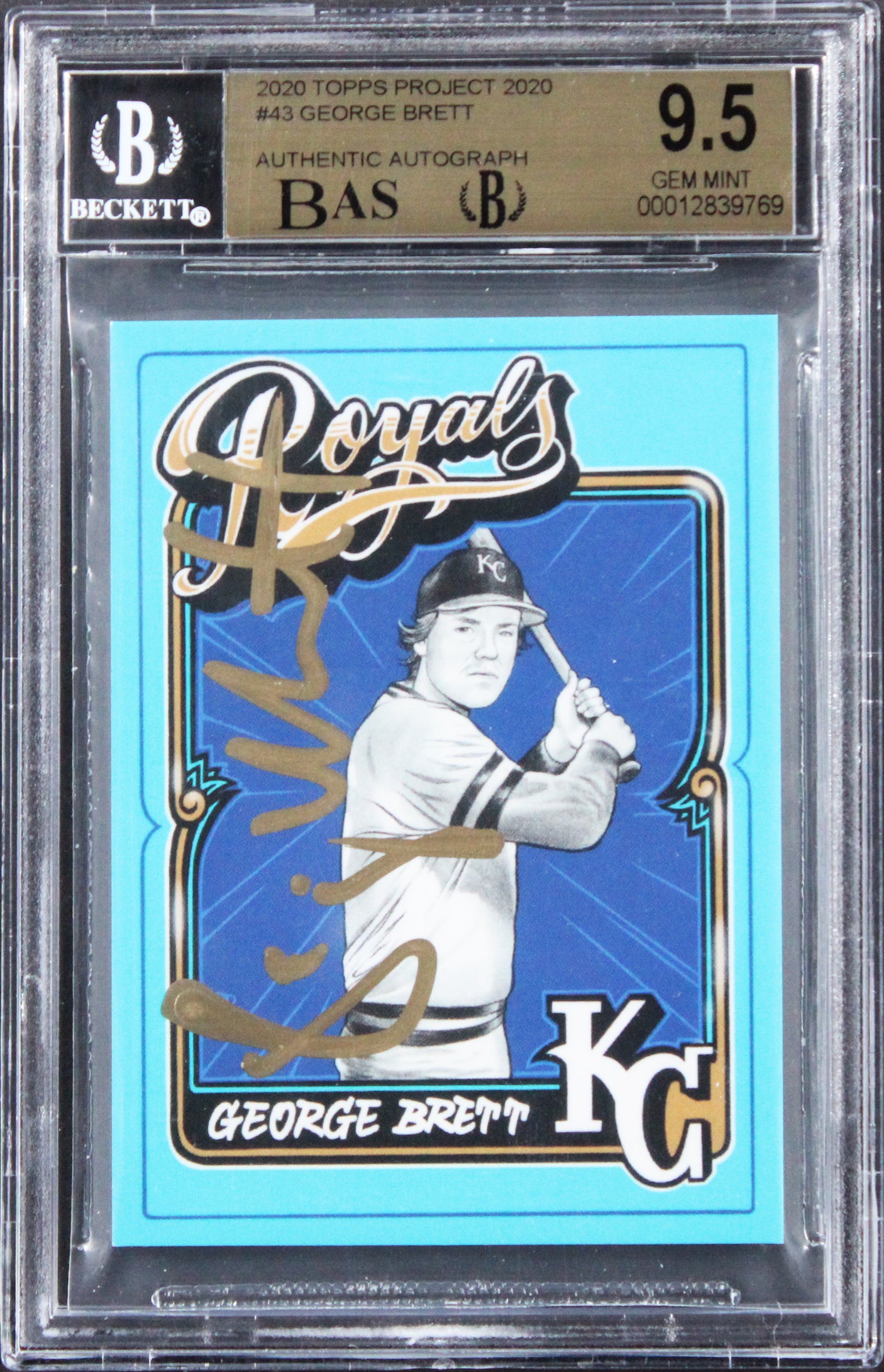 Royals George Brett Signed Topps Project 2020 #43 Card 9.5, Auto 8! BAS Slabbed