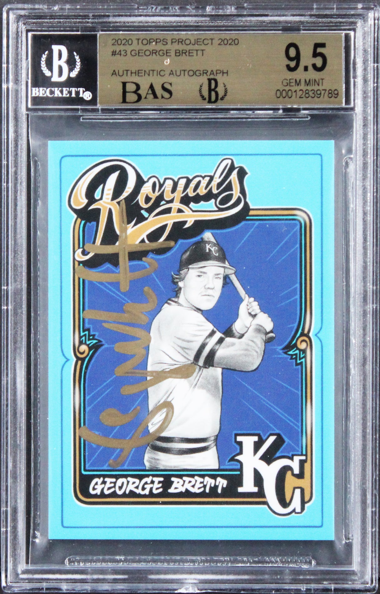 Royals George Brett Signed Topps Project 2020 #43 Card 9.5, Auto 9! BAS Slabbed