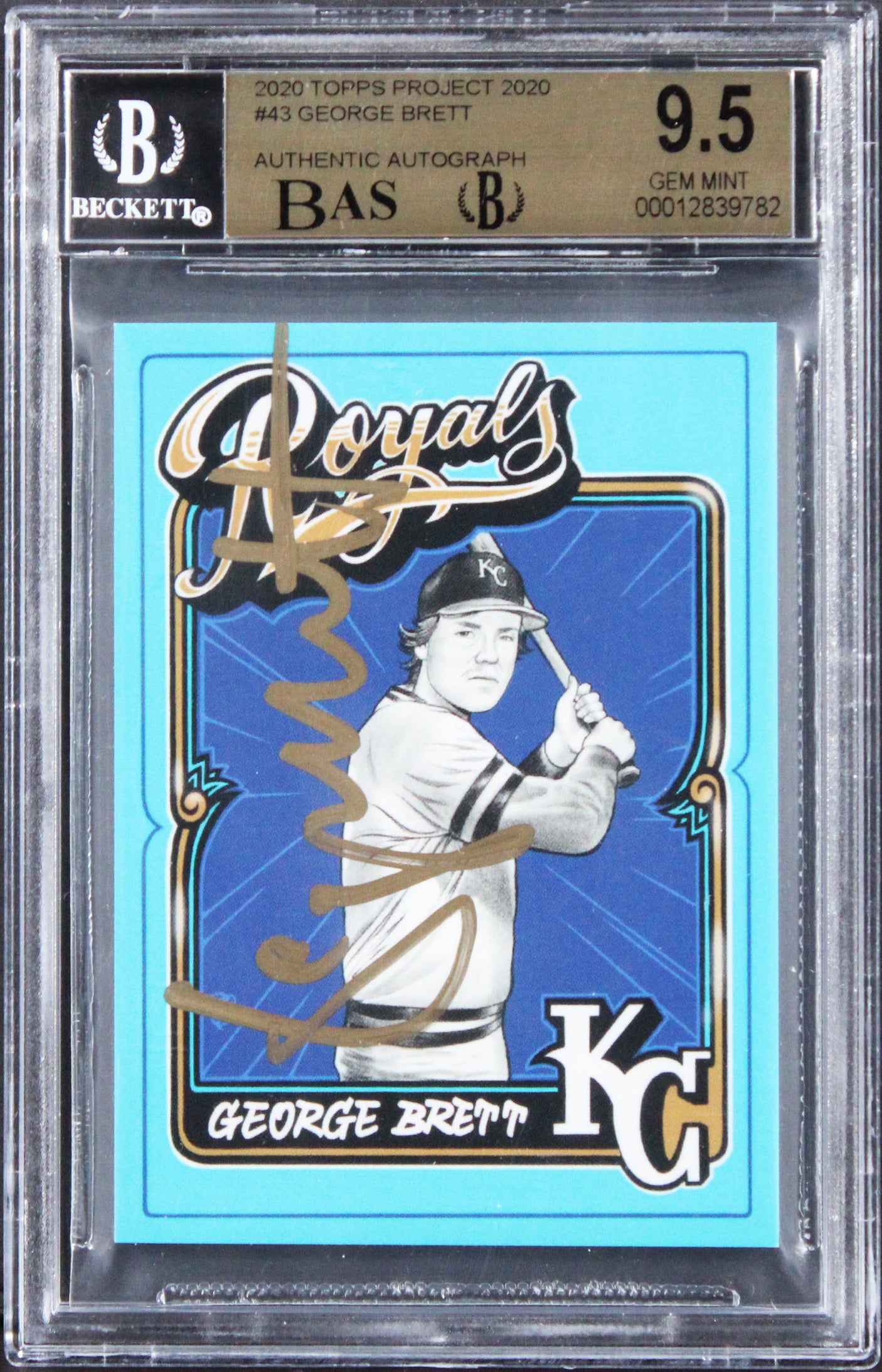 Royals George Brett Signed Topps Project 2020 #43 Card 9.5, Auto 9! BAS Slabbed