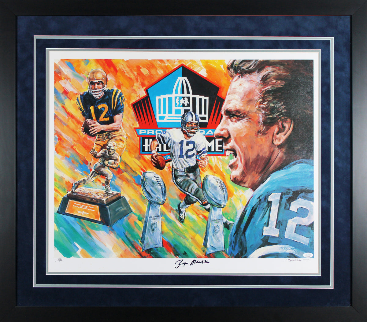 Cowboys Roger Staubach Signed 22x27 HOF Lithograph LE #346/500 JSA #AL06006
