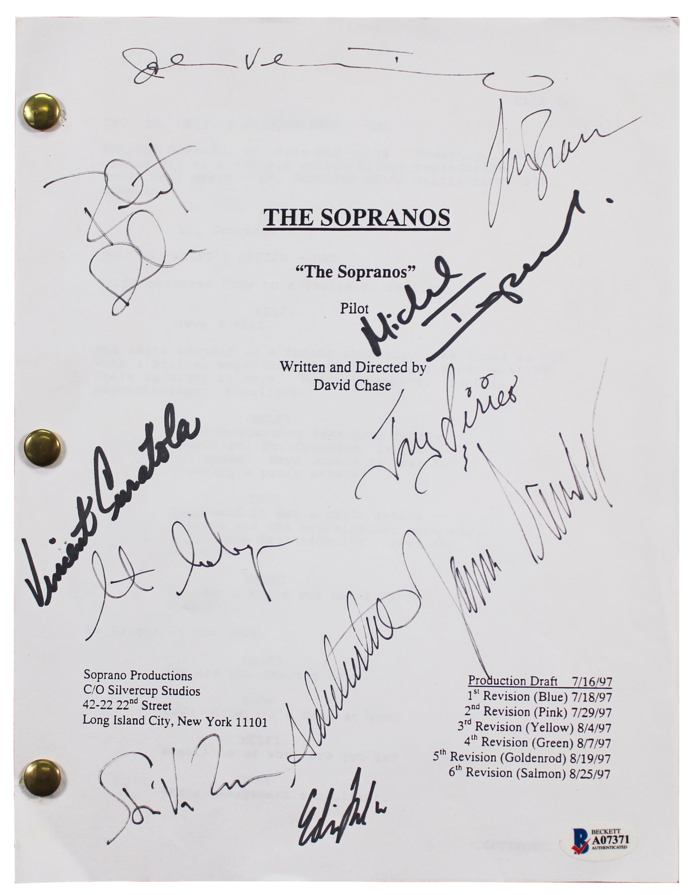 The Sopranos (11) Gandolfini, Falco, Imperioli +8 Signed Pilot Tv Script BAS LOA